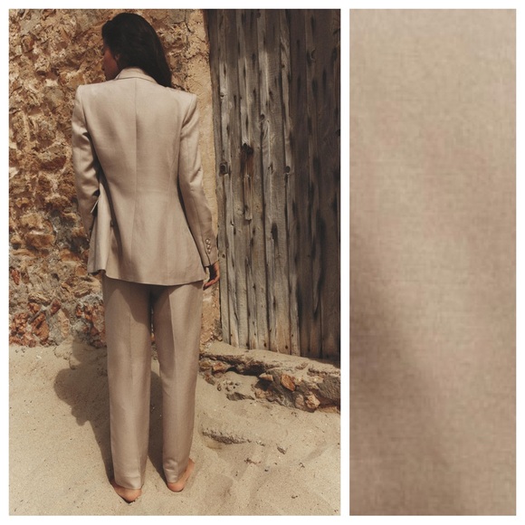 NWT. Zara Beige Viscose/Linen Blend Slim Fit High-Waisted Trousers. Size M. - Picture 3 of 9